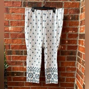 J. Jill Womens 18 White Blue Floral Essential Slim Cotton Stretch Pull On Pants